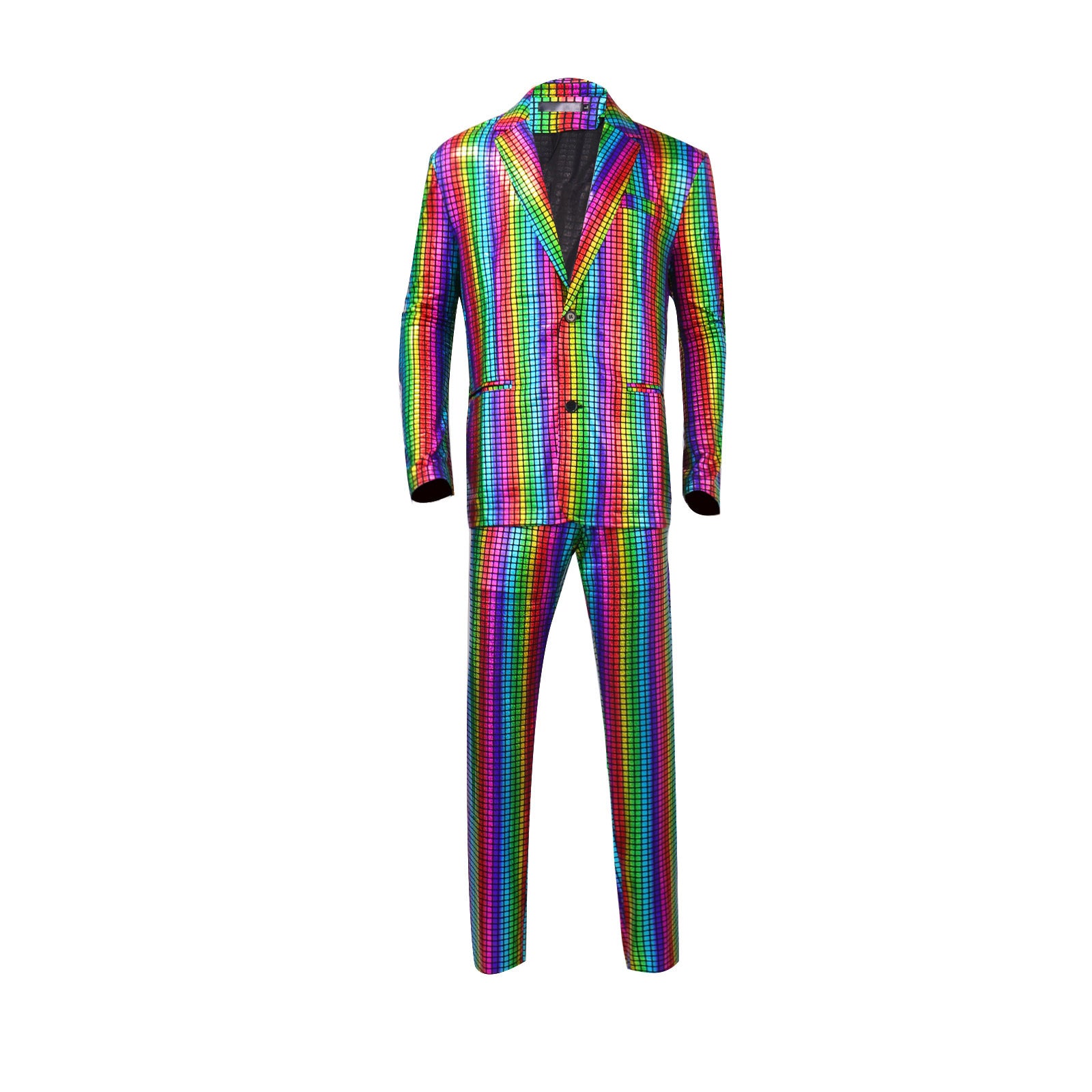 Rainbow Plaid Gilding Craft Stage Cool Performance Shiny Suit