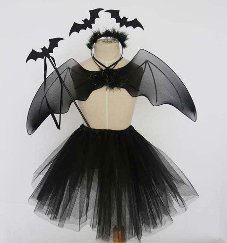 New Holiday Party Costumes Props  Black Mesh Skirt, Magic Wand Hair Band  4-piece Bat Wing Se
