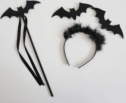 New Holiday Party Costumes Props  Black Mesh Skirt, Magic Wand Hair Band  4-piece Bat Wing Se