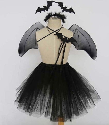 New Holiday Party Costumes Props  Black Mesh Skirt, Magic Wand Hair Band  4-piece Bat Wing Se