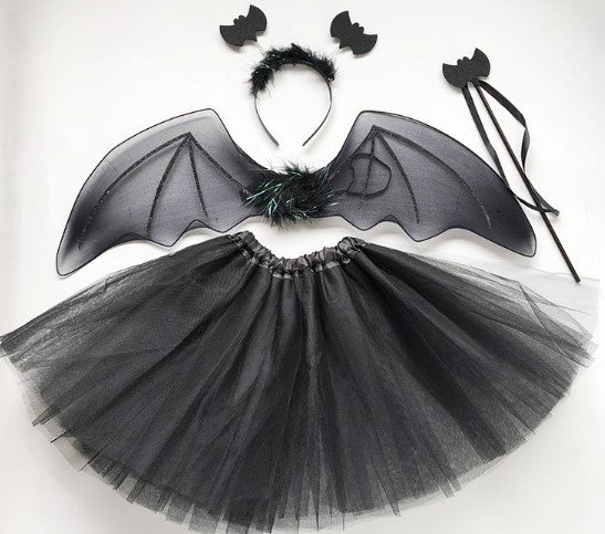 New Holiday Party Costumes Props  Black Mesh Skirt, Magic Wand Hair Band  4-piece Bat Wing Se